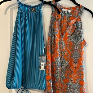 Pick any 2 Sleeveless blouses. Large. Blue stripe nwt. Orange paisley